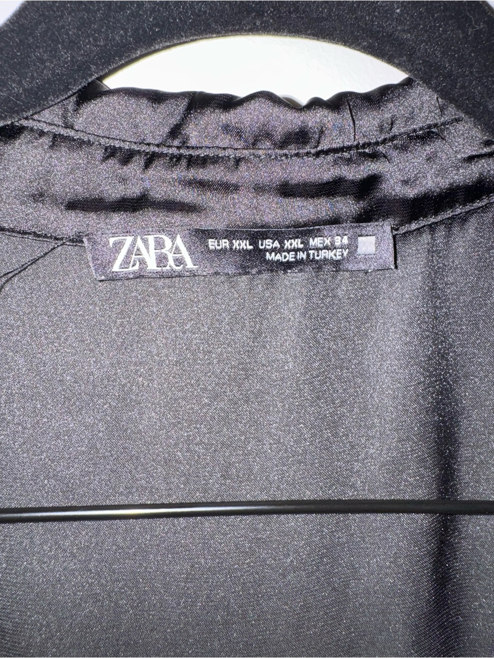Zara Black Satin Button Down Blouse Long Sleeve Collared Silky Shirt | L - Picture 9 of 9